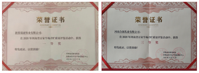 榮譽 | “百家牛場青貯質量評鑒活動”花花牛新蔡瑞亞牧業、河南合源乳業分別榮獲一、三等獎